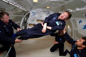 Professor Stephen Hawking during a zero-gravity flight.