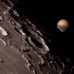 The 2008 Lunar occultation of Mars gives a better comparison of their relative sizes in the sky.
