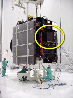 The Rosetta spacecraft under construction. Philae is circled.
