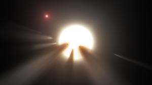 Illustration of a swarm of comets transiting a star.