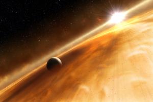 This illustration shows the newly discovered planet, Fomalhaut b, orbiting its sun, Fomalhaut.