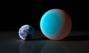 Artist concept contrasts our Earth with the planet known as 55 Cancri e.