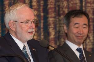 Nobel Laureates Arthur B. McDonald and akaaki Kajita, Stockholm 2015.