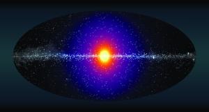 Artist rendering of possible dark matter emissions from the Milky Way.