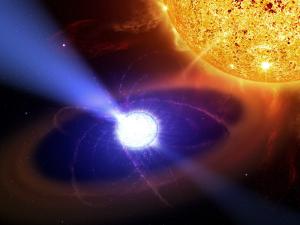 Illustration of the white dwarf in the AE Aquarii system.