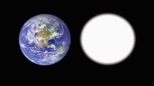 The size of a white dwarf compared to Earth.