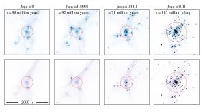 Simulations show how varying numbers of primordial black holes affect galaxy formation.