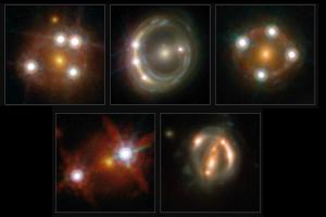 Five lensed galaxies used to measure the Hubble constant.
