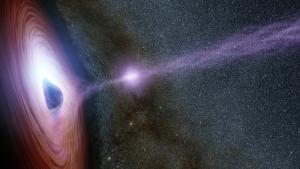 Artist's view of an X-flare from the supermassive black hole in a distant galaxy called Markarian 335.