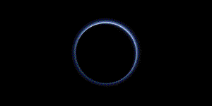 The atmosphere of Pluto lit from behind.