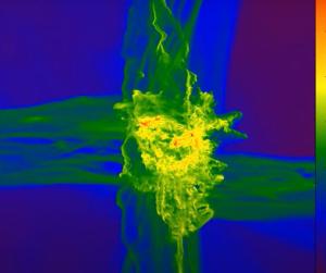 Computer simulation showing the formation of a quasar.