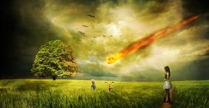 Artwork showing a meteor heading toward Earth.