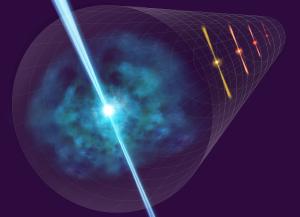 An illustration of a powerful gamma ray burst.