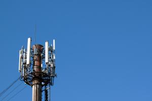 A mobile cell tower on a clear day.