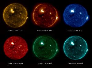 GOES-17 Solar Ultraviolet Imager captures the Sun at different wavelengths.