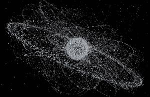 Map of known objects in Earth orbit (sizes exaggerated).