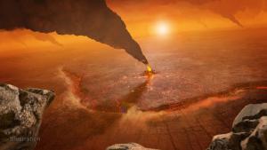 An artist’s concept of active volcanos on Venus.