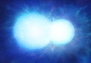 Artist's rendition of two white dwarfs colliding.