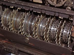 Pinwheels of the German Lorenz SZ 42 cipher machine, cracked by the British in WWII.