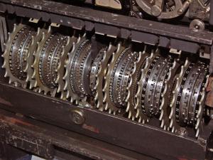 Pinwheels of the German Lorenz SZ 42 cipher machine, cracked by the British in WWII.
