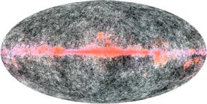 False color image representing the spectral information of the cosmic microwave background.