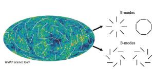 E-mode and B-mode polarization in the CMB.