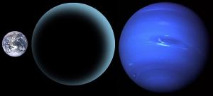 A comparison of Planet Nine to Earth (left) and Neptune (right).