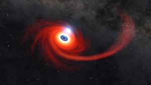 Illustration of a black hole stripping a star.