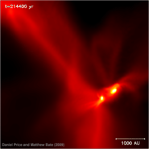 Frame from a simulation of star formation using MHD.