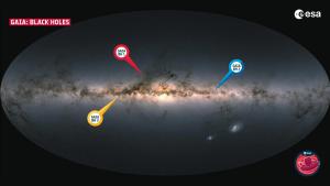Image of the Milky Way showing the locations of three black holes.