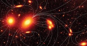 Illustration of magnetic field lines running between galaxies.