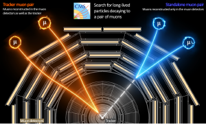 Illustration of two types of long-lived particles decaying into a pair of muons.