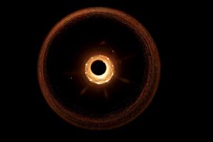 Artist view of a black hole in the middle of solar system.