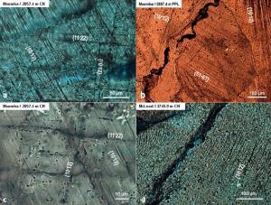 The layered structure of quartz crystals could be due to a meteor impact.