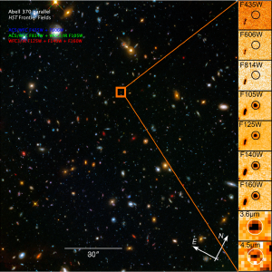 A distant galaxy seen 800 million years after the big bang.