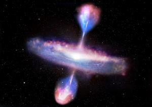 Artist's impression of blue quasar in the early universe.