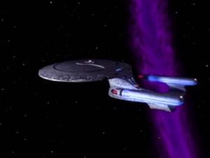 The starship Enterprise encounters a cosmic string.