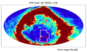 BICEP2 and Keck observation surveys (outlines) are where dust effects should be low.