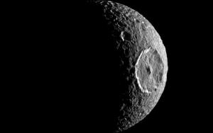 NASA's Cassini spacecraft's view of Saturn's moon Mimas and its large Herschel Crater.