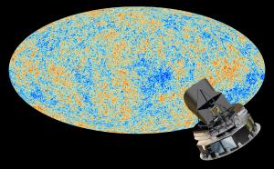 A false-color image of the Cosmic Microwave Background as captured by the Planck spacecraft.