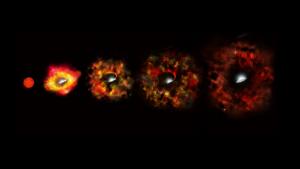Illustration of the stages of a dying star as it collapses into a black hole.