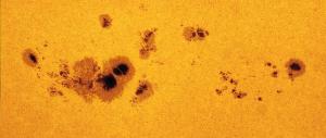 Sunspots and granules on the Sun’s surface.
