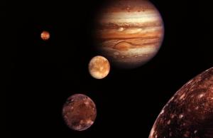 Montage of Jupiter and its largest moons.