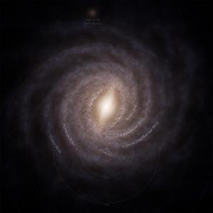 A map of the Milky Way based on Gaia data, showing its delicate spiral arms.