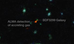 ALMA image of a vast gas cloud becoming a galaxy.