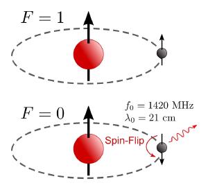 Hydrogen emits light through the interaction of proton and electron spin.