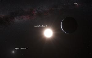 This artist’s impression shows the planet orbiting the star Alpha Centauri B.