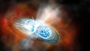 Artist rendering of colliding neutron stars.