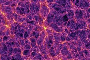 Simulation showing the web of galaxies and voids in the cosmos.