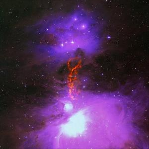 Radio/optical composite of the Orion Molecular Cloud Complex showing the OMC-2/3 star-forming filament.